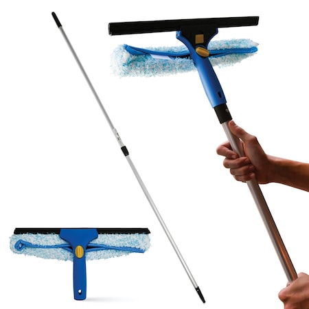 Kleen Handler Telescopic Pole & 2-in-1 Squeegee Kit: Extendable Pole with Microfiber Scrubber and Rubber Blade KHES-WSEH-14IN-8FT